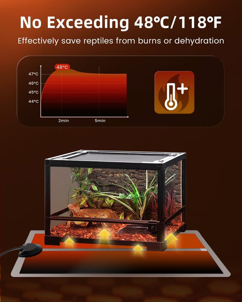 Glow Up 7W Reptile Vivarium Heat Mats, Pets Heating Pad with Temperature Adjustment, Amphibian Tank Warmer for Reptiles, Turtles, Snakes, Lizard, Gecko, Removable Under Tank Reptile Heating Mat, (2X) - Image 3